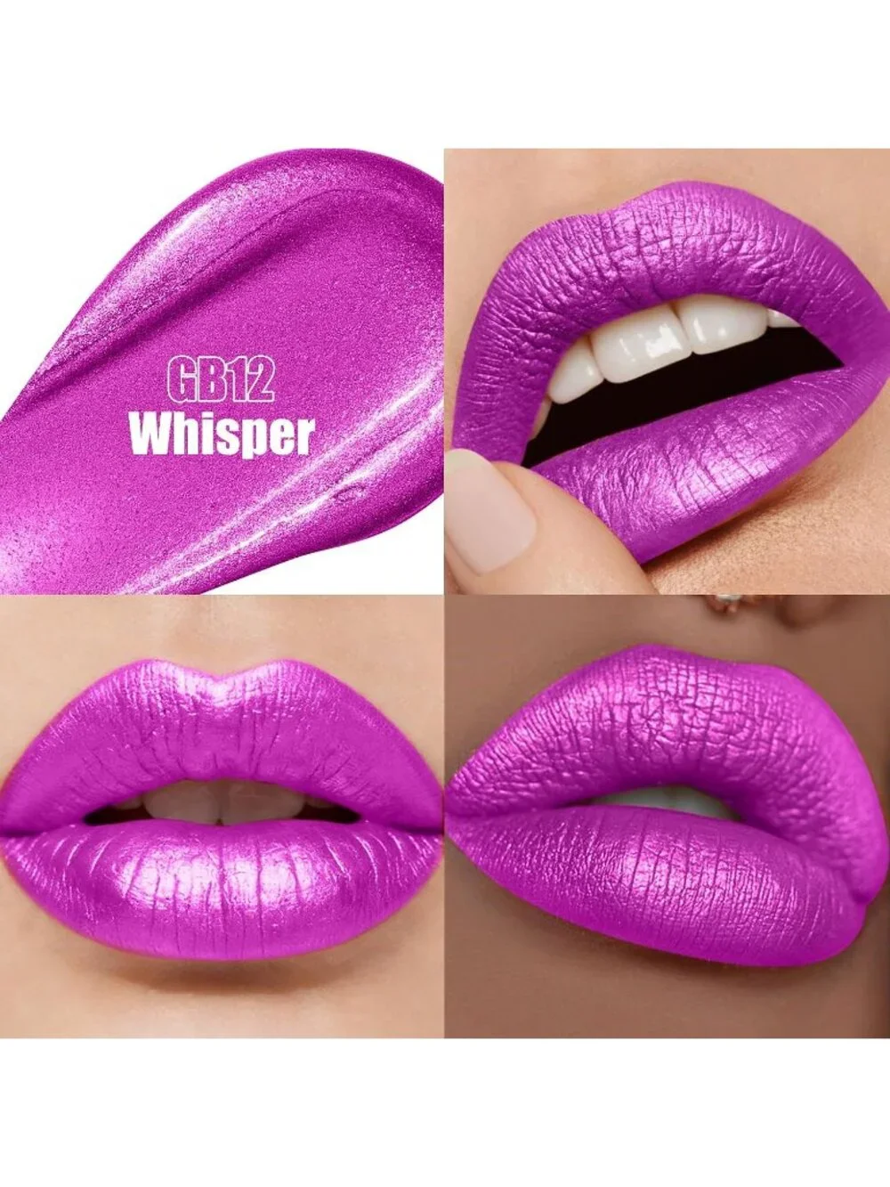 Women's GB12 Whisper Metallic 2-in-1 Glitter Long Lasting Lipstick & Lip Liner